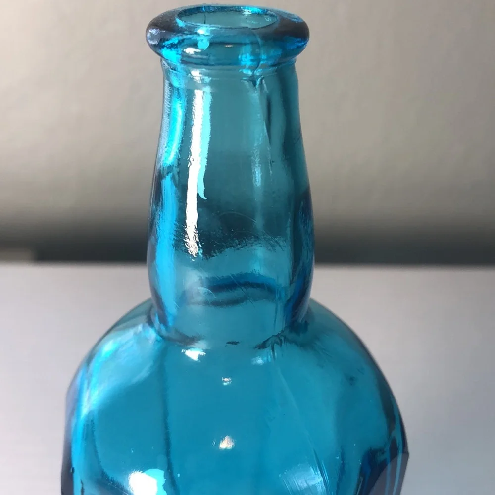 Blue Glass Mid Century C/O Japan Vintage Bottle